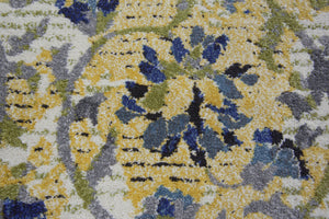HomeRoots 10' Floral Power Loom Area Rug in Gold and Green – Elegant, Stain-Resistant Design for Any Room Ivory 565654
