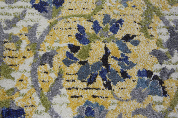 HomeRoots 10' Floral Power Loom Area Rug in Gold and Green – Elegant, Stain-Resistant Design for Any Room Ivory 565654