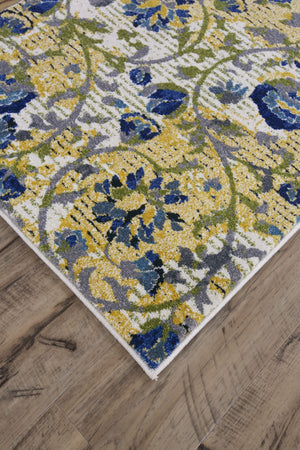 HomeRoots 10' Floral Power Loom Area Rug in Gold and Green – Elegant, Stain-Resistant Design for Any Room Ivory 565654