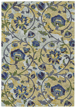 HomeRoots 10' Floral Power Loom Area Rug in Gold and Green – Elegant, Stain-Resistant Design for Any Room Ivory 565654