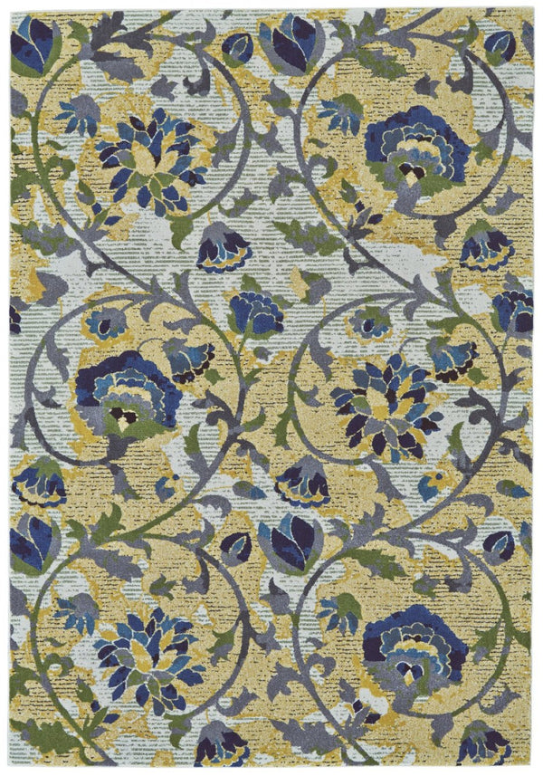 HomeRoots 10' Floral Power Loom Area Rug in Gold and Green – Elegant, Stain-Resistant Design for Any Room Ivory 565654