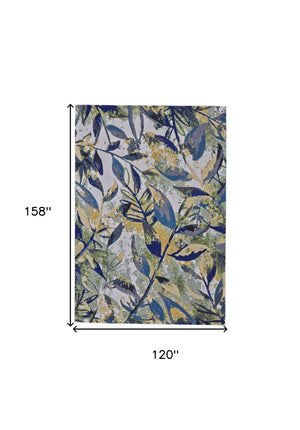 HomeRoots 10' Worn-Faded Floral Area Rug in Green, Blue, and Ivory - Timeless Charm for Any Space 10' X 13' 565656