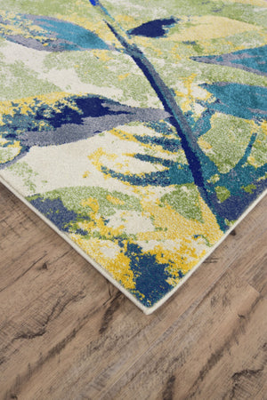 HomeRoots 10' Worn-Faded Floral Area Rug in Green, Blue, and Ivory - Timeless Charm for Any Space 10' X 13' 565656