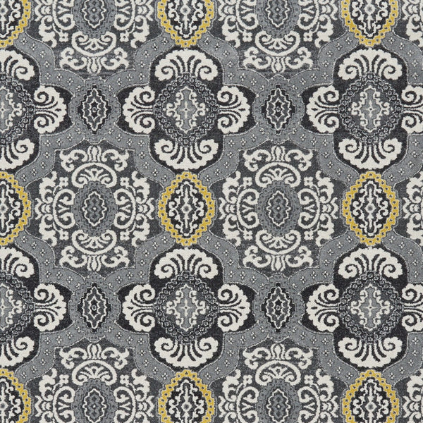 Homeroots 8' X 11' Gray Ivory And Yellow Damask Power Loom Area Rug Ivory Polypropylene 565657