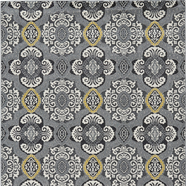 Homeroots 8' X 11' Gray Ivory And Yellow Damask Power Loom Area Rug Ivory Polypropylene 565657