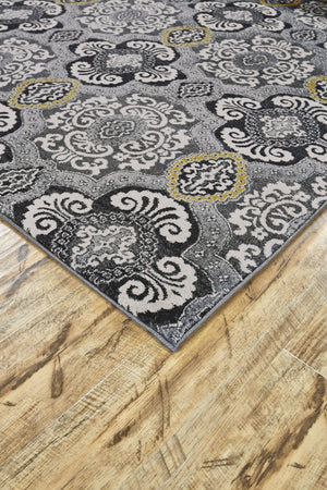 Homeroots 8' X 11' Gray Ivory And Yellow Damask Power Loom Area Rug Ivory Polypropylene 565657