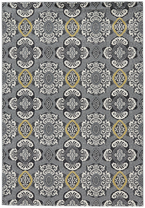 Homeroots 8' X 11' Gray Ivory And Yellow Damask Power Loom Area Rug Ivory Polypropylene 565657