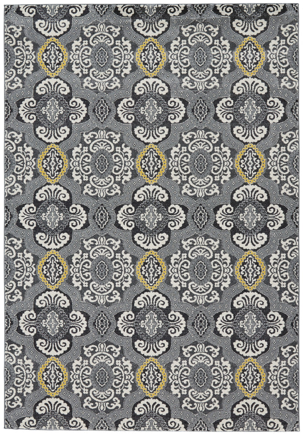 Homeroots 8' X 11' Gray Ivory And Yellow Damask Power Loom Area Rug Ivory Polypropylene 565657