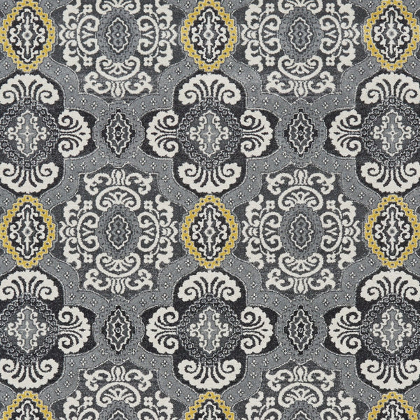 Homeroots 10' X 13' Gray Ivory And Yellow Damask Power Loom Area Rug Ivory Polypropylene 565658