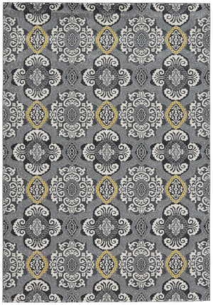 Homeroots 10' X 13' Gray Ivory And Yellow Damask Power Loom Area Rug Ivory Polypropylene 565658