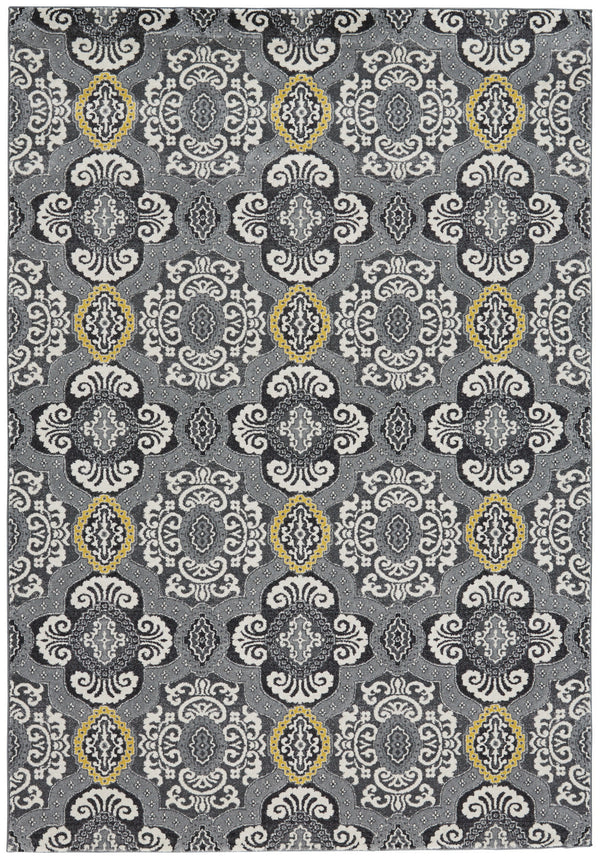 Homeroots 10' X 13' Gray Ivory And Yellow Damask Power Loom Area Rug Ivory Polypropylene 565658