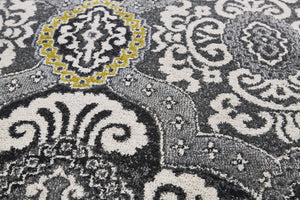 Homeroots 10' X 13' Gray Ivory And Yellow Damask Power Loom Area Rug Ivory Polypropylene 565658