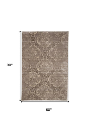 Homeroots 5' X 8' Brown And Ivory Ikat Power Loom Area Rug Gray Viscose 565667