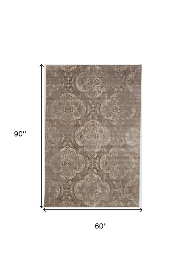 Homeroots 5' X 8' Brown And Ivory Ikat Power Loom Area Rug Taupe Viscose 565668