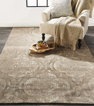 Homeroots 5' X 8' Brown And Ivory Ikat Power Loom Area Rug Taupe Viscose 565668