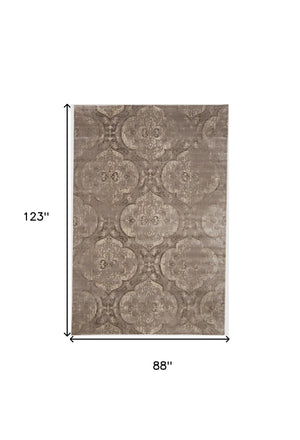 Homeroots 7' X 10' Brown And Ivory Ikat Power Loom Area Rug Taupe Viscose 565669