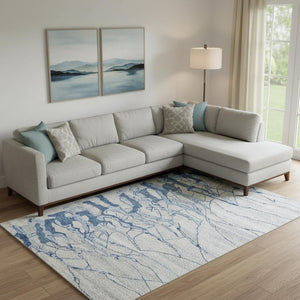 HomeRoots 7' Abstract Hand-Tufted Area Rug in Ivory - Modern Artistry, Soft Comfort for Stylish Spaces Blue 565670