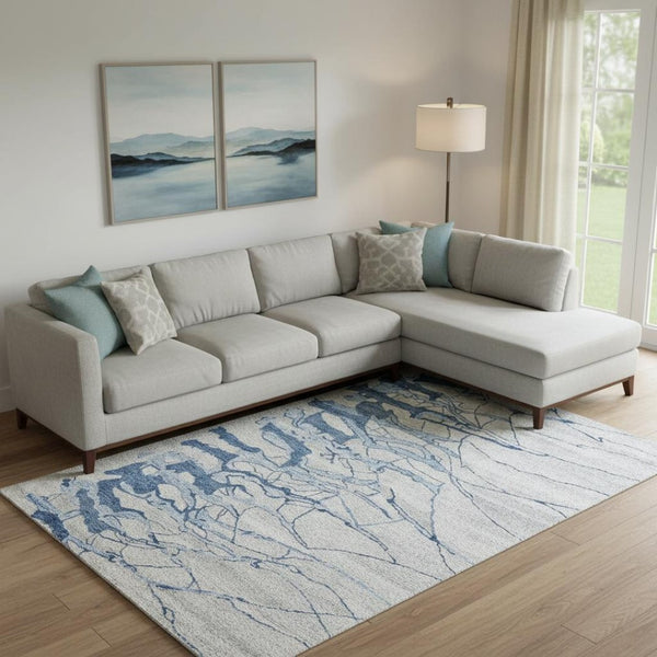 HomeRoots 7' Abstract Hand-Tufted Area Rug in Ivory - Modern Artistry, Soft Comfort for Stylish Spaces Blue 565670