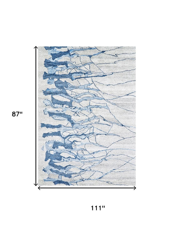 HomeRoots 7' Abstract Hand-Tufted Area Rug in Ivory - Modern Artistry, Soft Comfort for Stylish Spaces Blue 565670