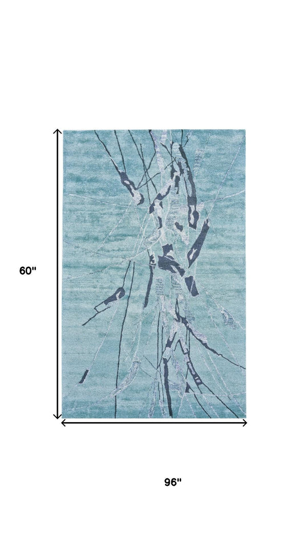 HomeRoots 5' Contemporary Hand-Tufted Area Rug in Blue and Gray Abstract Design for Modern Spaces 5' X 8' 565671