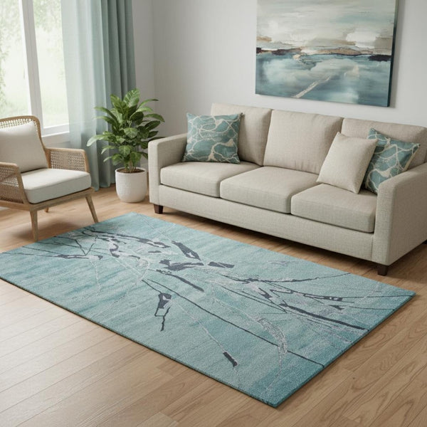 HomeRoots 5' Contemporary Hand-Tufted Area Rug in Blue and Gray Abstract Design for Modern Spaces 5' X 8' 565671