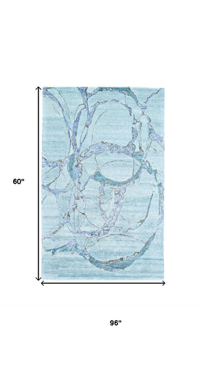 HomeRoots 5' X 8' Abstract Hand-Tufted Area Rug for a Modern Touch and Cozy Comfort in Any Living Space Blue 565673