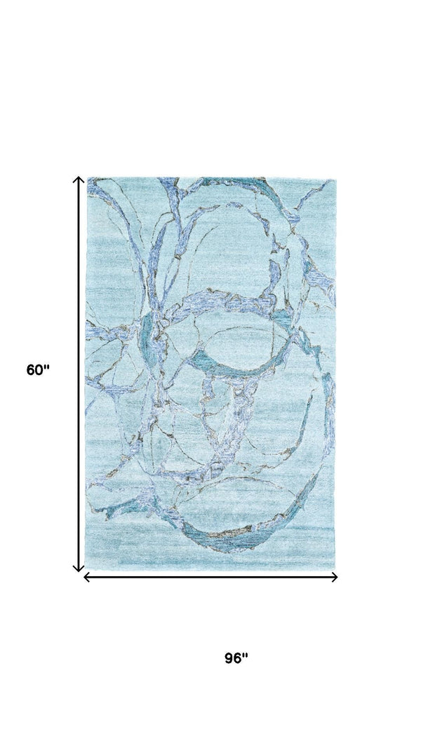 HomeRoots 5' X 8' Abstract Hand-Tufted Area Rug for a Modern Touch and Cozy Comfort in Any Living Space Blue 565673
