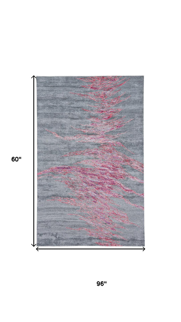 HomeRoots 5' Modern Abstract Red and Gray Hand-Tufted Area Rug - Plush Cut Pile for Stylish Living Spaces 5' X 8' 565674