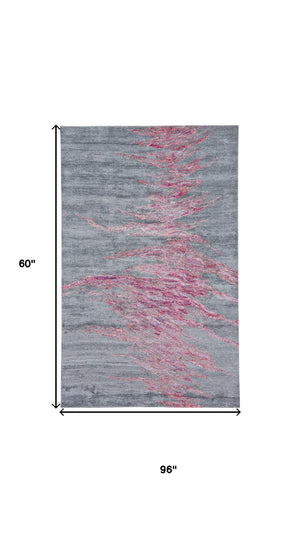 HomeRoots 5' Modern Abstract Red and Gray Hand-Tufted Area Rug - Plush Cut Pile for Stylish Living Spaces 7' X 9' 565675