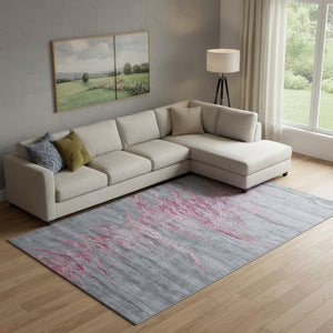 HomeRoots 5' Modern Abstract Red and Gray Hand-Tufted Area Rug - Plush Cut Pile for Stylish Living Spaces 7' X 9' 565675