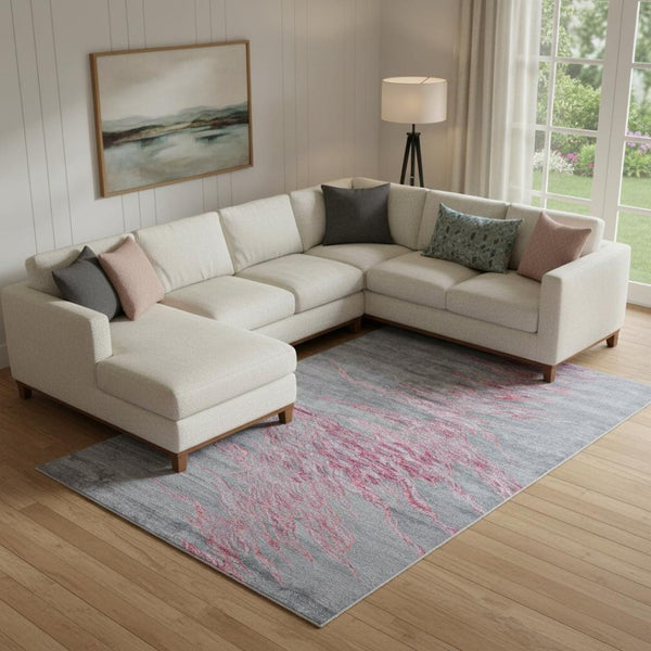 HomeRoots 5' Modern Abstract Red and Gray Hand-Tufted Area Rug - Plush Cut Pile for Stylish Living Spaces 8' X 11' 565676