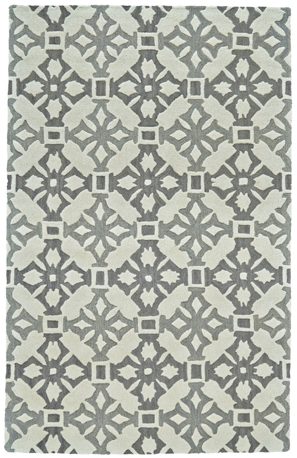 HomeRoots 5' X 8' Hand-Tufted Wool Area Rug with Modern Ivory Geometric Design for Comfort and Durability Gray 565677