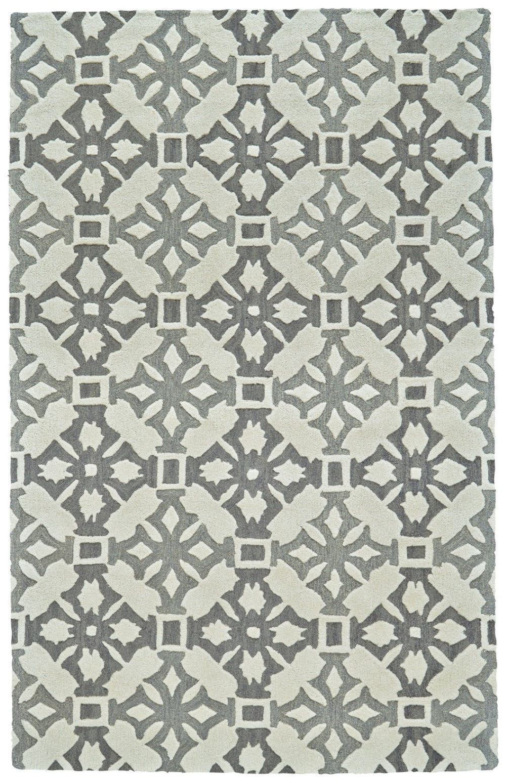 HomeRoots 5' X 8' Hand-Tufted Wool Area Rug with Modern Ivory Geometric Design for Comfort and Durability Gray 565677
