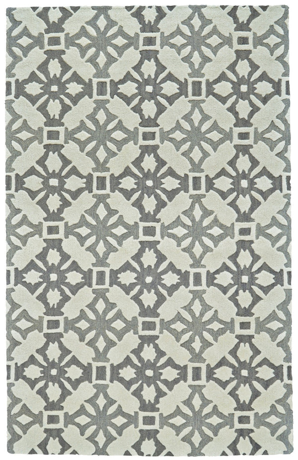 HomeRoots 5' X 8' Hand-Tufted Wool Area Rug with Modern Ivory Geometric Design for Comfort and Durability Gray 565677