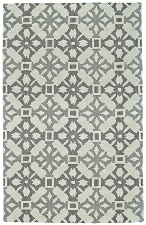 HomeRoots 5' X 8' Hand-Tufted Wool Area Rug with Modern Ivory Geometric Design for Comfort and Durability Gray 565677