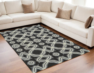 Homeroots 5' X 8' Black Gray And Ivory Wool Abstract Hand Tufted Area Rug Black Wool 565678