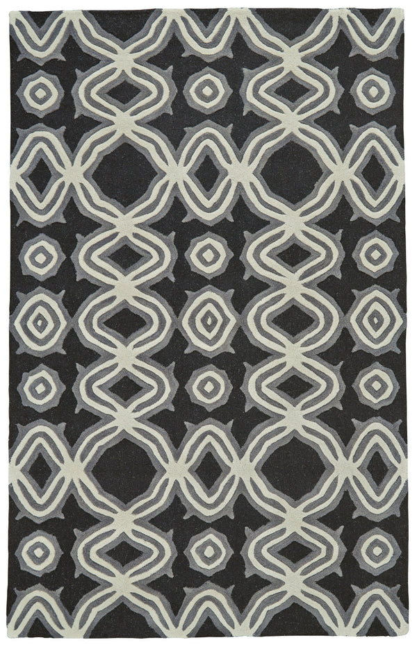 Homeroots 5' X 8' Black Gray And Ivory Wool Abstract Hand Tufted Area Rug Black Wool 565678