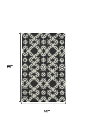 Homeroots 5' X 8' Black Gray And Ivory Wool Abstract Hand Tufted Area Rug Black Wool 565678