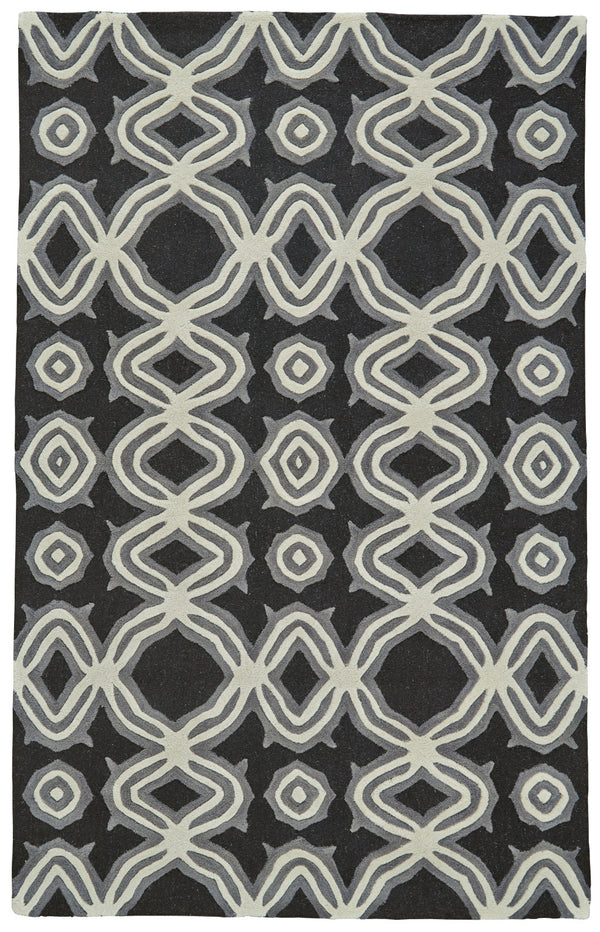 Homeroots 5' X 8' Black Gray And Ivory Wool Abstract Hand Tufted Area Rug Black Wool 565678