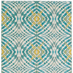 HomeRoots 10' Blue Ivory and Yellow Abstract Power Loom Area Rug - Stylish, Stain-Resistant, Easy Care Design 10' X 14' 565685
