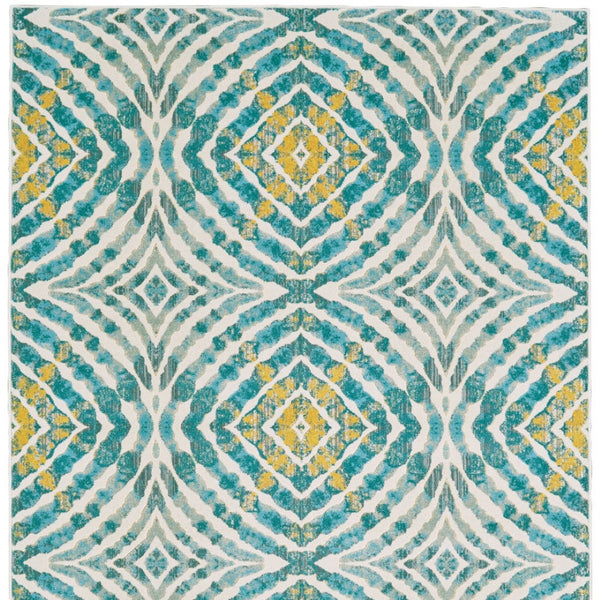 HomeRoots 10' Blue Ivory and Yellow Abstract Power Loom Area Rug - Stylish, Stain-Resistant, Easy Care Design 10' X 14' 565685