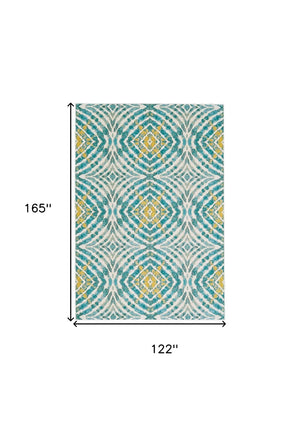 HomeRoots 10' Blue Ivory and Yellow Abstract Power Loom Area Rug - Stylish, Stain-Resistant, Easy Care Design 10' X 14' 565685