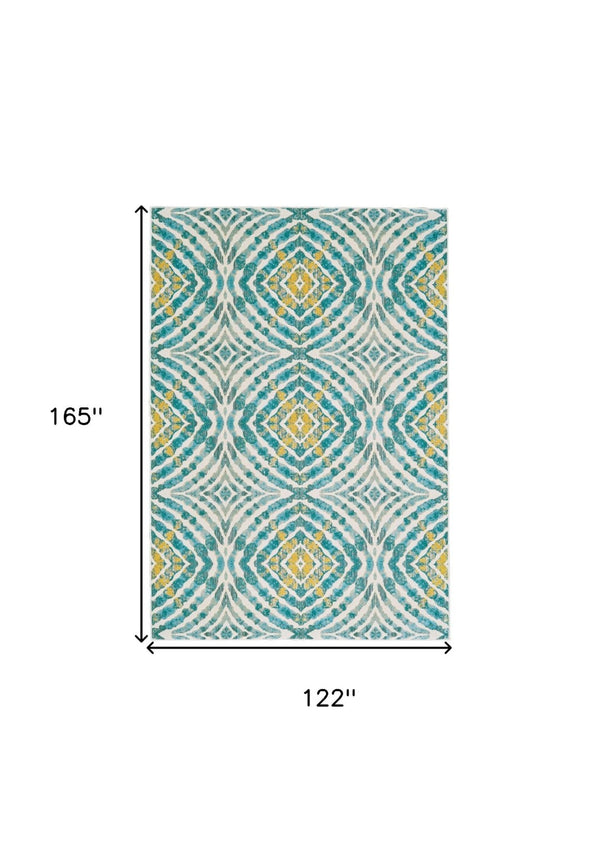 HomeRoots 10' Blue Ivory and Yellow Abstract Power Loom Area Rug - Stylish, Stain-Resistant, Easy Care Design 10' X 14' 565685