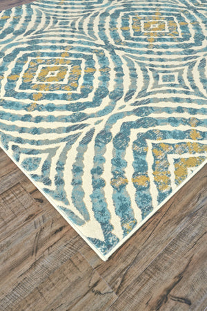 HomeRoots 10' Blue Ivory and Yellow Abstract Power Loom Area Rug - Stylish, Stain-Resistant, Easy Care Design 10' X 14' 565685