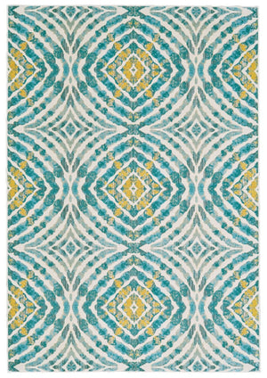 HomeRoots 10' Blue Ivory and Yellow Abstract Power Loom Area Rug - Stylish, Stain-Resistant, Easy Care Design 10' X 14' 565685