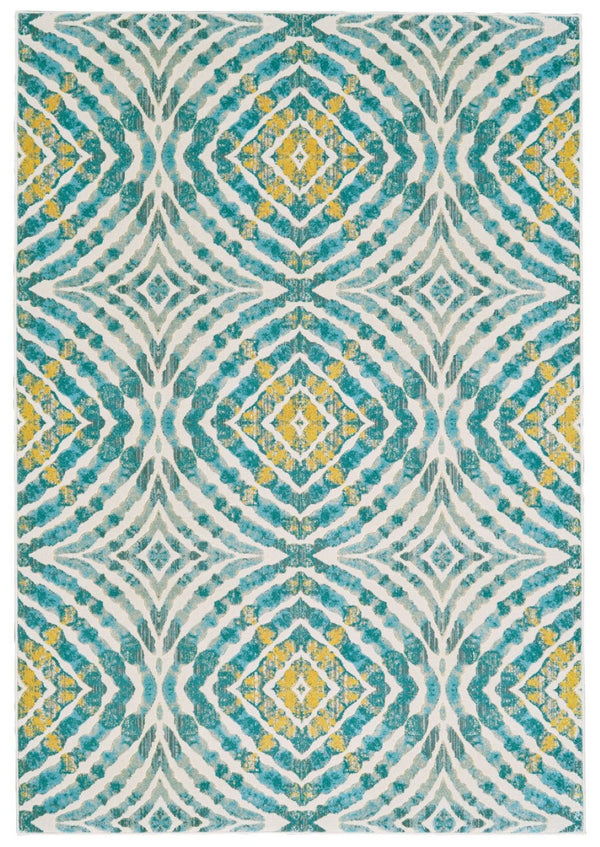 HomeRoots 10' Blue Ivory and Yellow Abstract Power Loom Area Rug - Stylish, Stain-Resistant, Easy Care Design 10' X 14' 565685