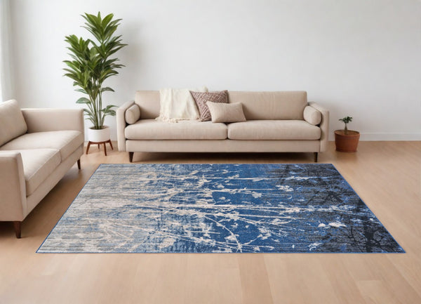 HomeRoots 10' Contemporary Abstract Area Rug in Gray, Black, and Blue – Durable, Stain-Resistant Design for Homes 10' X 14' 565692