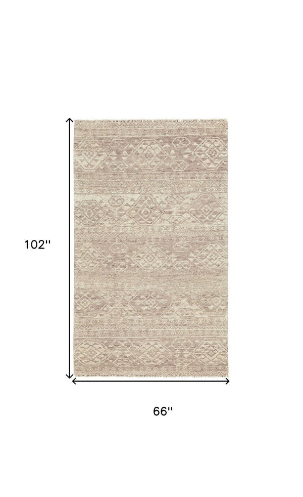 HomeRoots 6' Hand-Knotted Wool Southwestern Area Rug – Earthy Brown & Tan Geometric Design for Any Room 6' X 9' 565696