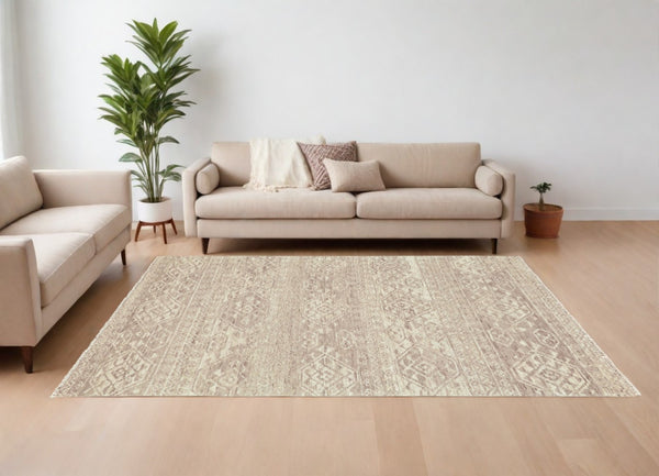 HomeRoots 6' Hand-Knotted Wool Southwestern Area Rug – Earthy Brown & Tan Geometric Design for Any Room 8' X 10' 565697