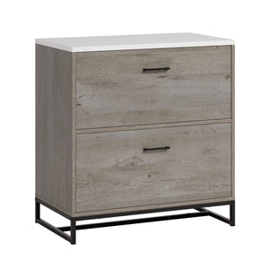 English Elm Lateral File with Oak & White Accents, Two Full-Extension Drawers, Safety Interlock, Compact Durable Design B356P367981
